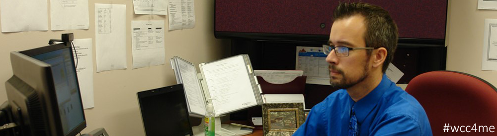 Advisor in office using computer