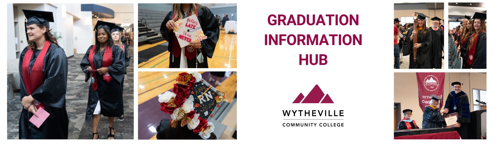 Graduation information hub banner with images of students at the WCC graduation ceremony.