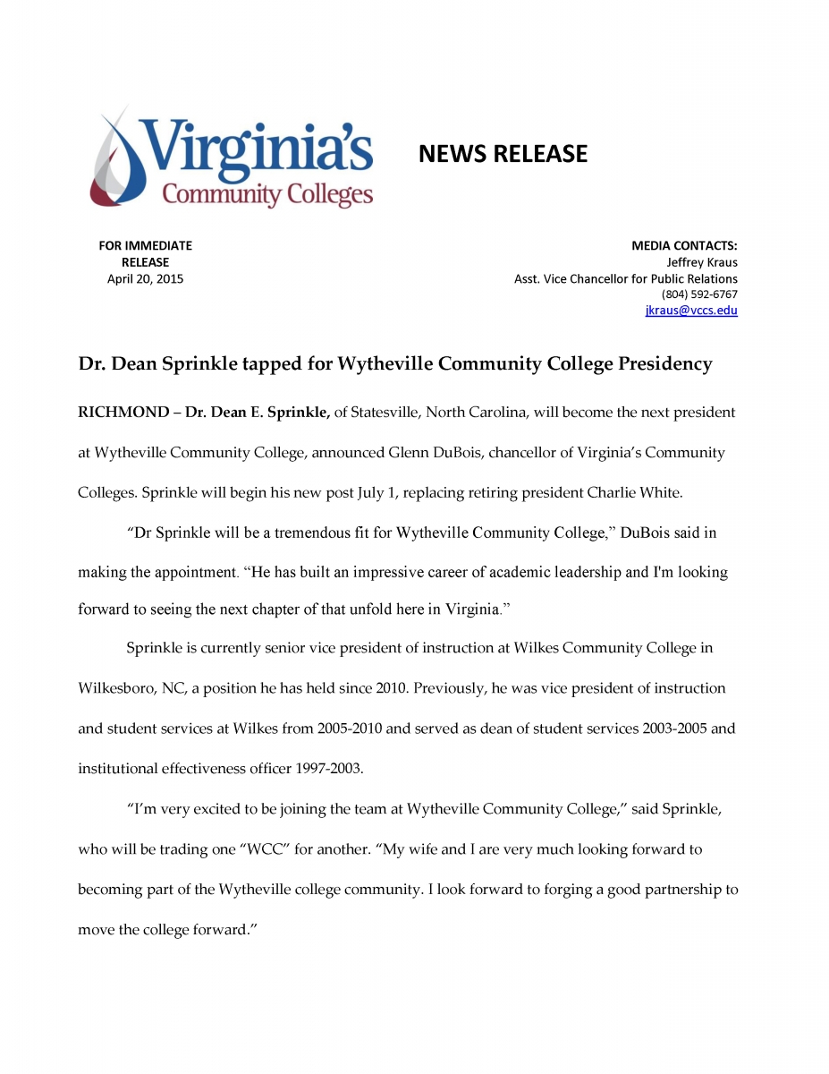 sprinkle named new wcc president wytheville community college wcc transcript request form