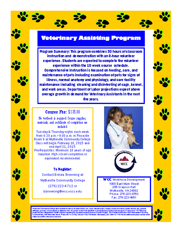 Veterinary Assisting Class Coming in February of 2015 Wytheville