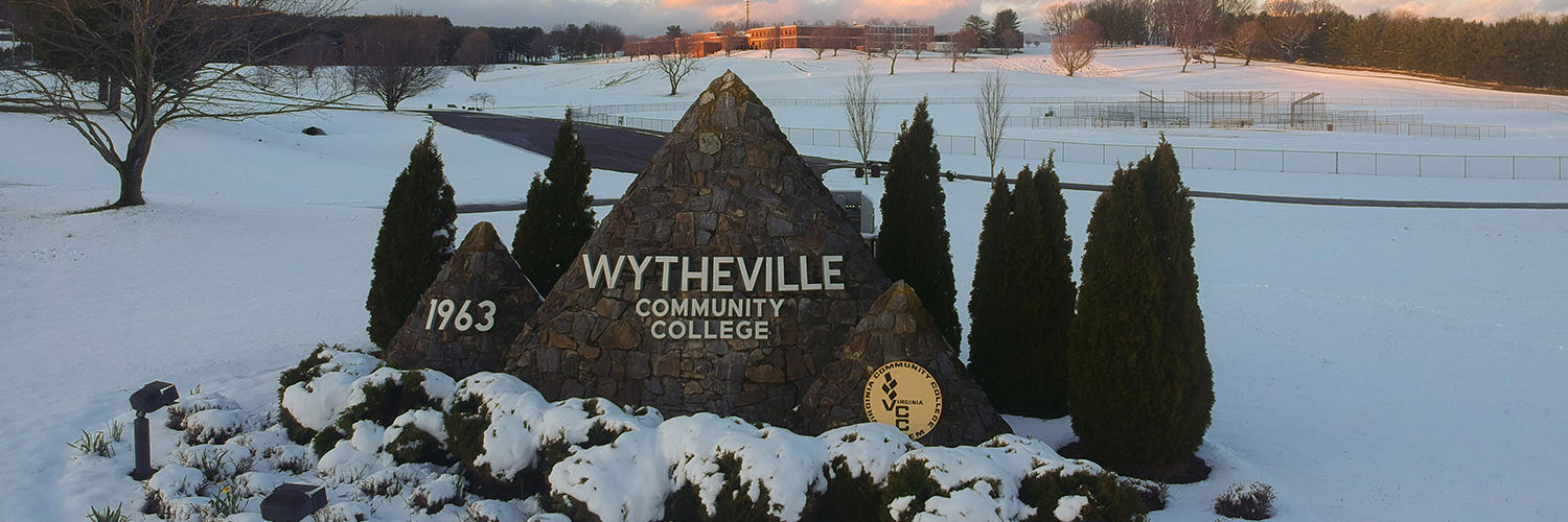 Snow on WCC Wytheville Campus at the Stone WCC Sign
